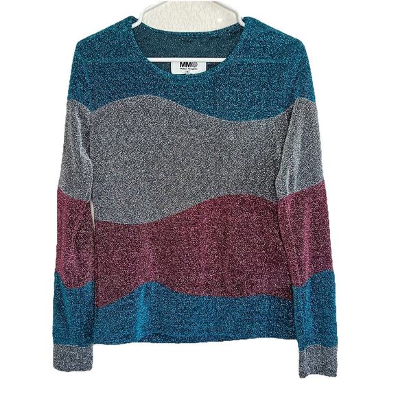 Maison Martin Margiela MM6 Colorblock Lurex Glitter Top Long Sleeve Small G27 - Picture 1 of 8